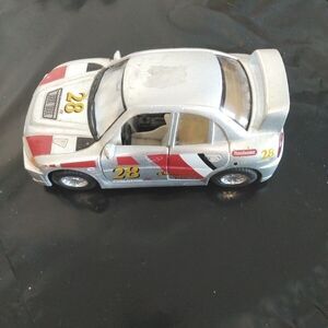 Kinsfun Racing Silver Mitsubishi Evolution IV Toy Car Pull Back Die Cast 1:41